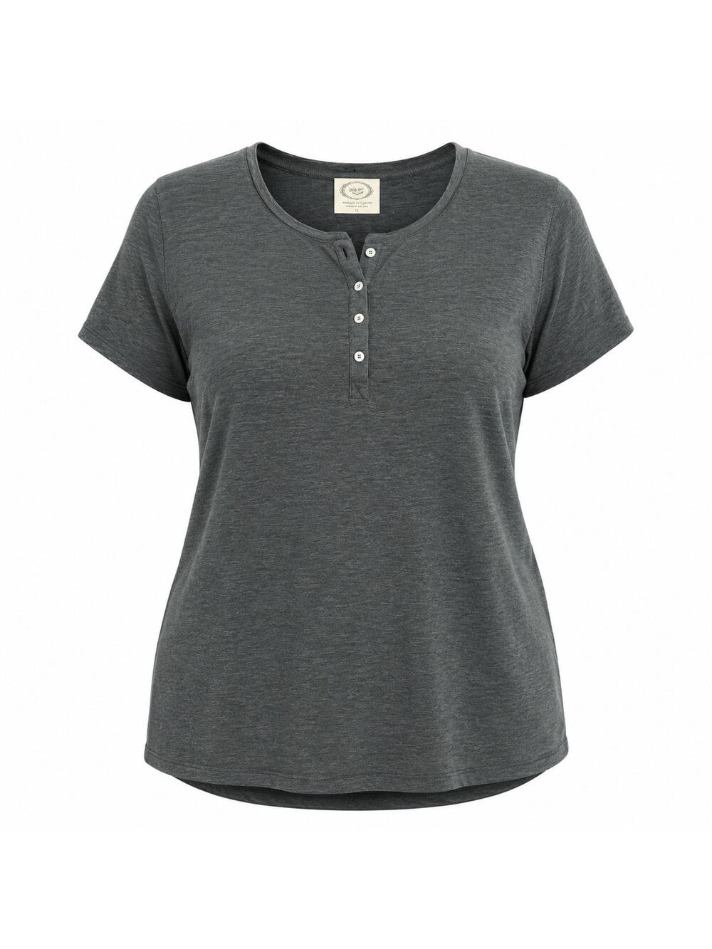 NWOT Womens XL Mia Joy Folie Lightweight Soft Fitted Henley Short Sleeve Grey